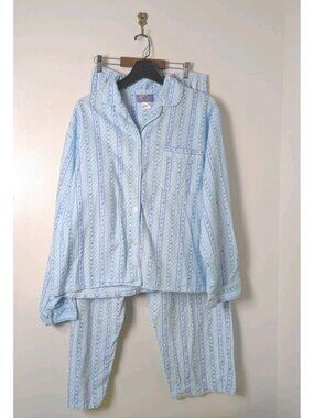 Moon Dance Women's Size 2X Pajama Set Blue Stripe 100% Cotton Soft